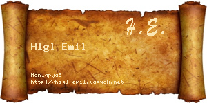 Higl Emil névjegykártya